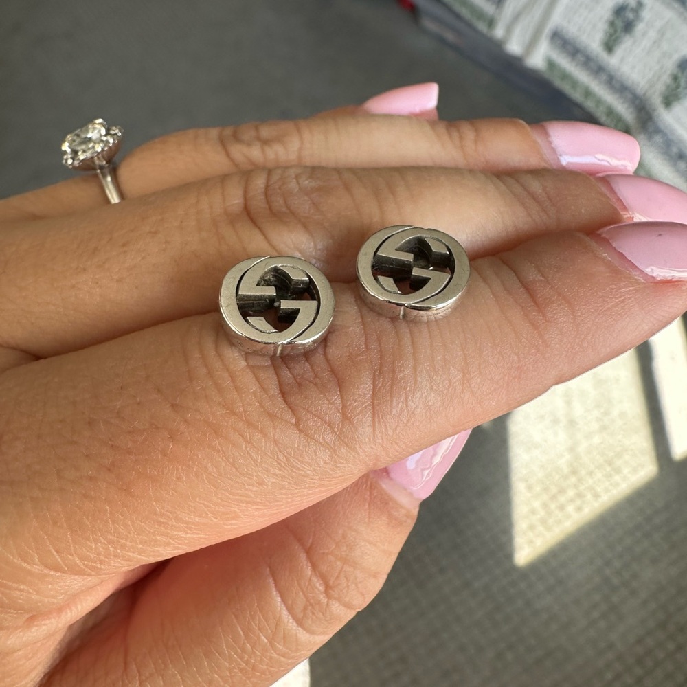 Gucci Black and Silver Logo Earrings